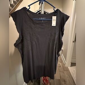 NWT LOFT T-shirt with Flutter Sleeves and Embroidered Detail - Sz M
